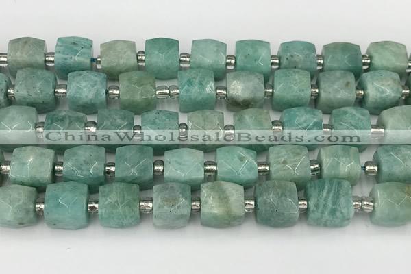 CCU787 15 inches 10*10mm faceted cube amazonite beads