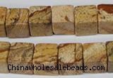 CCU80 15.5 inches 12*12mm cube picture jasper beads wholesale