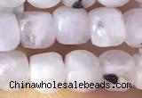 CCU801 15 inches 4mm faceted cube white moonstone beads