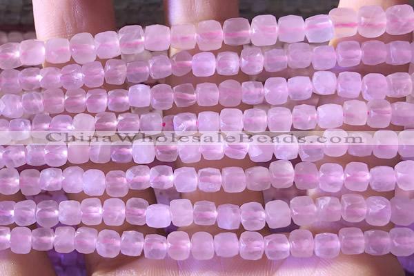 CCU806 15 inches 4mm faceted cube rose quartz beads