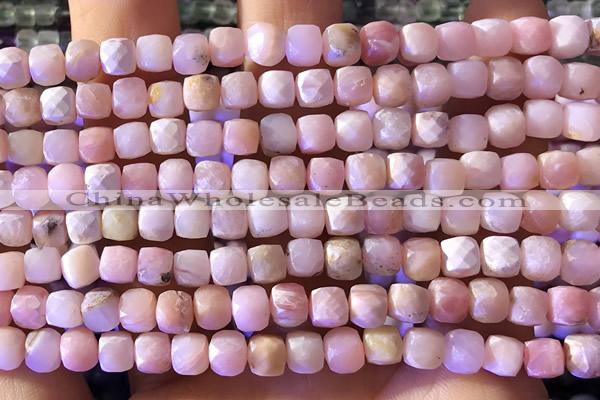 CCU807 15 inches 4mm faceted cube pink opal beads