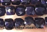 CCU815 15 inches 4mm faceted cube black tourmaline beads