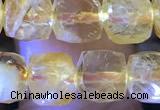 CCU817 15 inches 6mm faceted cube citrine beads