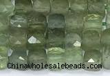 CCU839 15 inches 4mm faceted cube green apatite beads