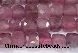 CCU843 15 inches 4mm faceted cube tourmaline beads