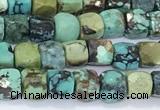 CCU845 15 inches 4mm faceted cube turquoise beads