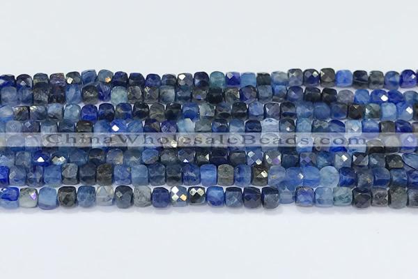 CCU846 15 inches 4mm faceted cube kyanite beads