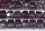 CCU847 15 inches 4mm faceted cube garnet beads