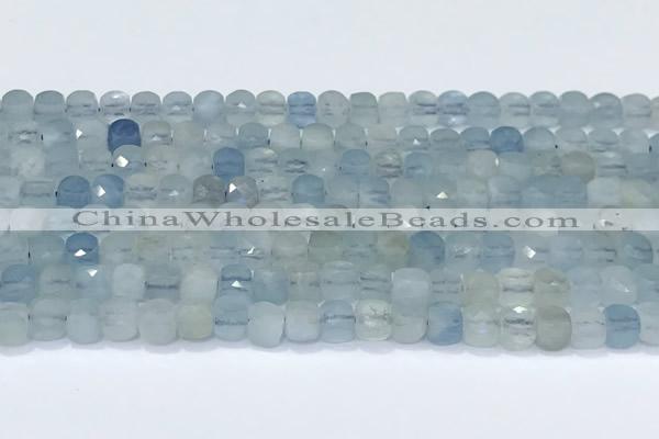 CCU860 15 inches 6mm faceted cube aquamarine beads