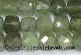 CCU862 15 inches 6mm faceted cube green apatite beads