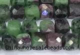 CCU864 15 inches 6mm faceted cube ruby zoisite beads