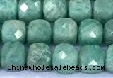 CCU881 15 inches 4mm faceted cube amazonite beads