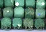 CCU882 15 inches 4mm faceted cube green grass agate beads