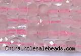 CCU887 15 inches 4mm faceted cube rose quartz beads