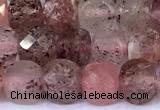 CCU888 15 inches 4mm faceted cube strawberry quartz beads