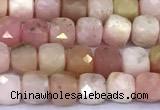 CCU904 15 inches 5mm - 6mm faceted cube pink opal beads