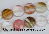 CCY213 15.5 inches 12mm flat round volcano cherry quartz beads