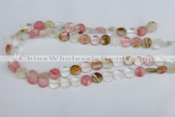 CCY213 15.5 inches 12mm flat round volcano cherry quartz beads