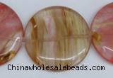 CCY215 15.5 inches 40mm flat round volcano cherry quartz beads