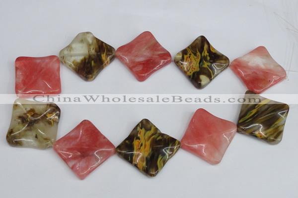 CCY228 15.5 inches 30*30mm wavy diamond volcano cherry quartz beads