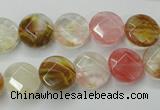 CCY410 15.5 inches 12mm faceted coin volcano cherry quartz beads