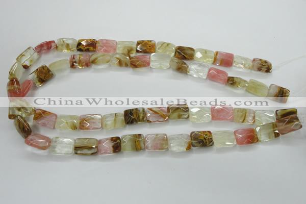 CCY430 15.5 inches 10*14mm faceted rectangle volcano cherry quartz beads