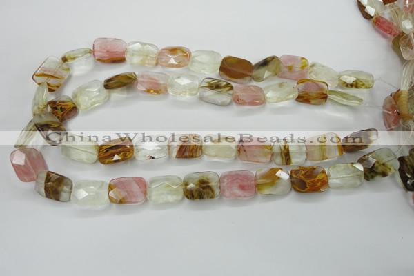 CCY432 15.5 inches 13*18mm faceted rectangle volcano cherry quartz beads