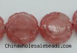 CCY52 15.5 inches 20mm carved coin cherry quartz beads wholesale