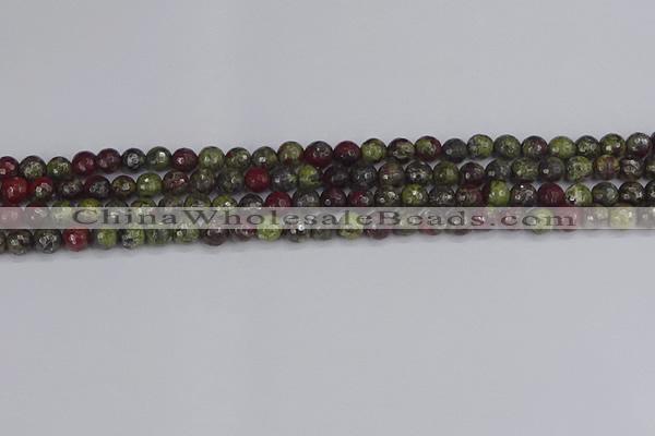 CDB328 15.5 inches 4mm faceted round A grade dragon blood jasper beads