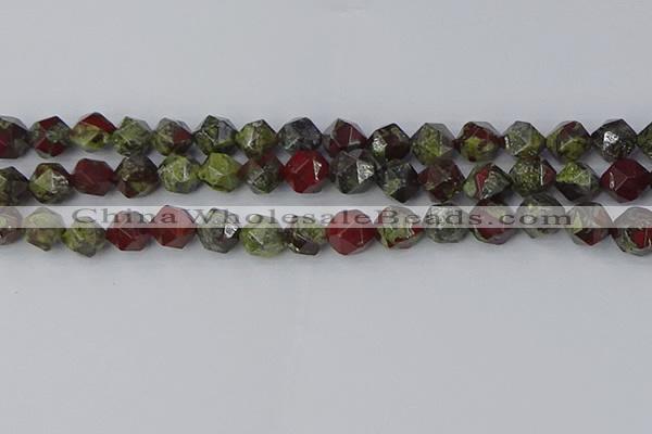 CDB338 15.5 inches 10mm faceted nuggets dragon blood jasper beads