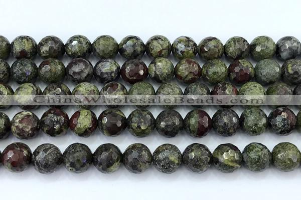 CDB357 15 inches 10mm faceted round dragon blood jasper beads