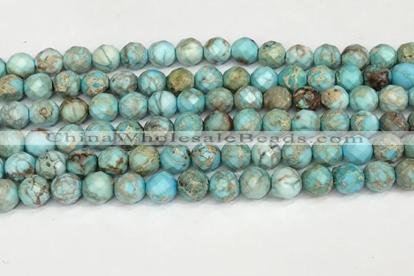 CDE1386 15.5 inches 8mm faceted round sea sediment jasper beads