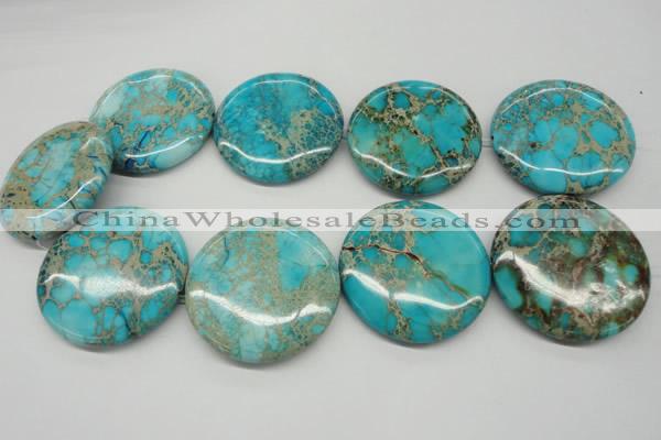 CDE353 15.5 inches 45mm flat round dyed sea sediment jasper beads
