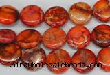 CDE517 15.5 inches 12mm flat round dyed sea sediment jasper beads
