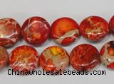 CDE518 15.5 inches 14mm flat round dyed sea sediment jasper beads