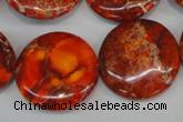 CDE522 15.5 inches 25mm flat round dyed sea sediment jasper beads