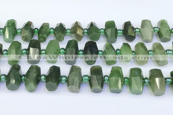 CDJ413 15.5 inches 8*14 - 9*14mm faceted freeform Canadian jade beads