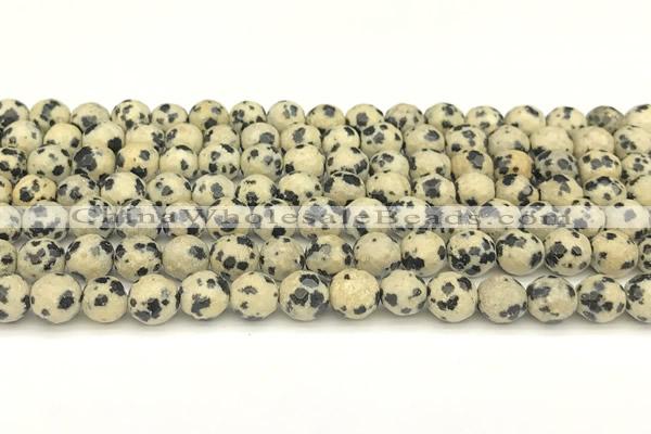 CDM100 15 inches 6mm faceted round dalmatian jasper beads
