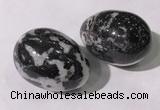 CDN1393 35*45mm egg-shaped black & white jasper decorations wholesale