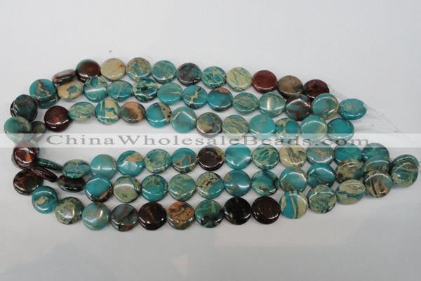 CDS32 15.5 inches 14mm flat round dyed serpentine jasper beads