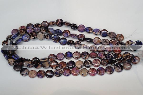 CDT406 15.5 inches 12mm flat round dyed aqua terra jasper beads