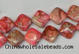 CDT568 15.5 inches 10*10mm diamond dyed aqua terra jasper beads