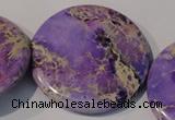 CDT709 15.5 inches 55mm flat round dyed aqua terra jasper beads