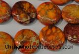 CDT757 15.5 inches 18mm flat round dyed aqua terra jasper beads