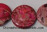 CDT788 15.5 inches 30mm flat round dyed aqua terra jasper beads