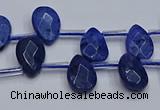 CDU219 Top drilled 8*12mm faceted flat teardrop blue dumortierite beads