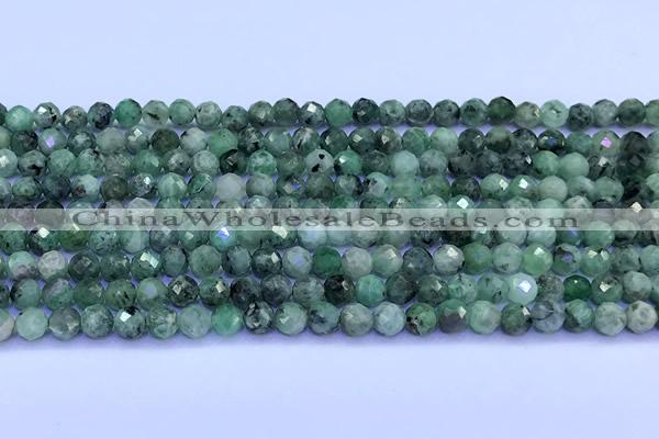 CEM78 15 inches 4mm faceted round emerald beads