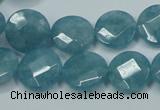 CEQ183 15.5 inches 14mm faceted coin blue sponge quartz beads