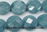 CEQ185 15.5 inches 18mm faceted coin blue sponge quartz beads