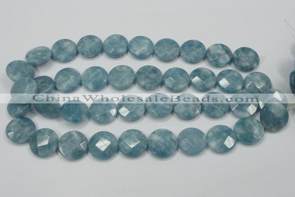 CEQ186 15.5 inches 20mm faceted coin blue sponge quartz beads